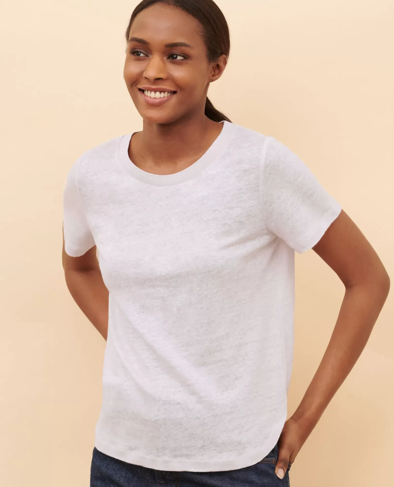 Femme Comptoir des Cotonniers Amandine - T-Shirt Col Rond En Lin