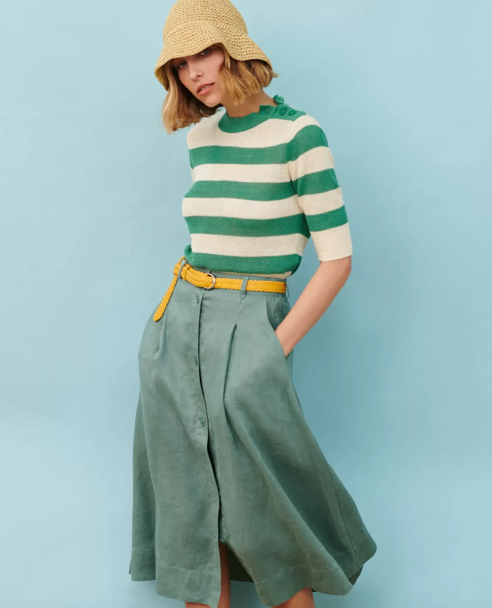 Femme Comptoir des Cotonniers Jupe Midi En Lin