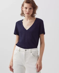 Femme Comptoir des Cotonniers Sarah - T-Shirt Col V En Lin