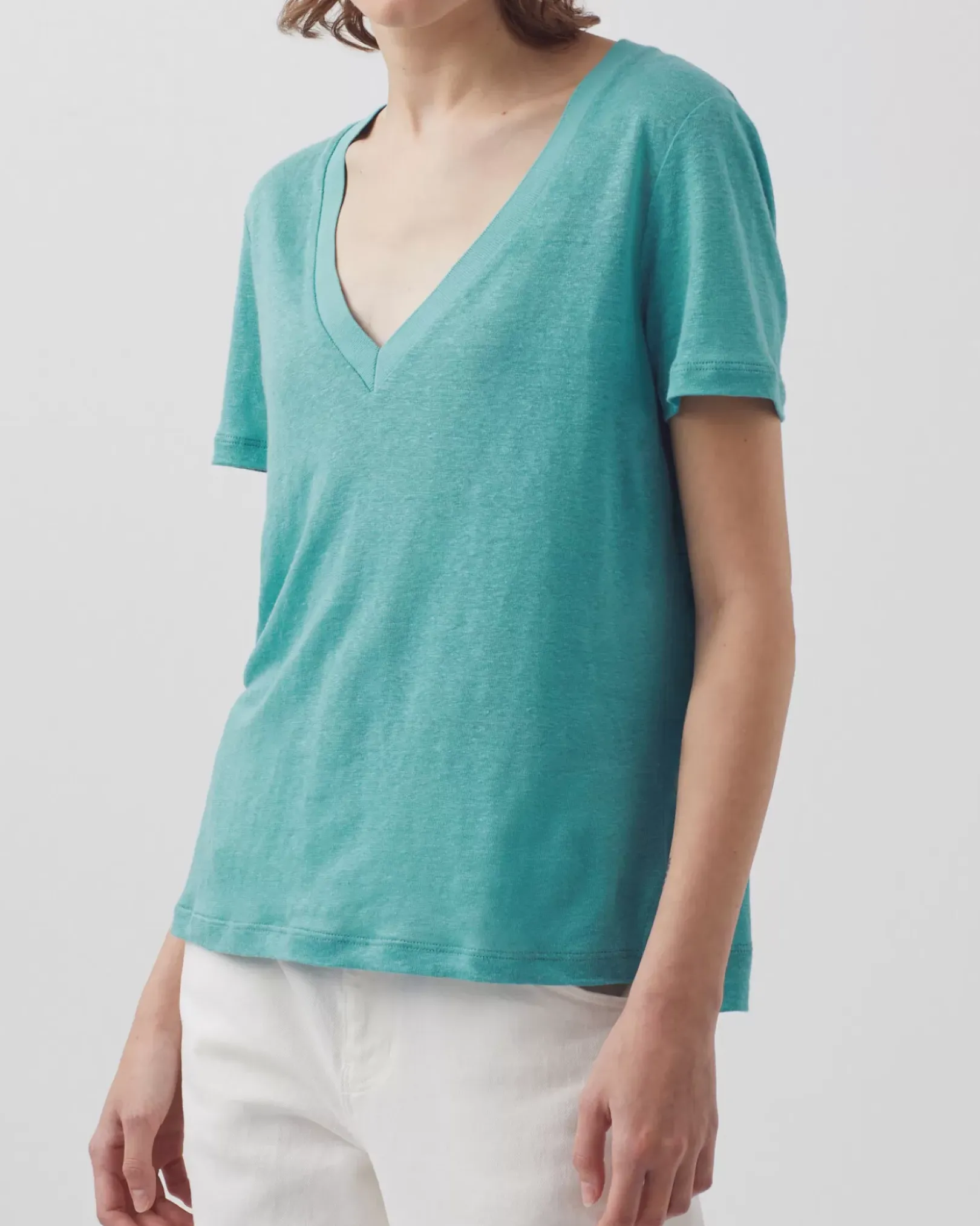 Femme Comptoir des Cotonniers Sarah - T-Shirt Col V En Lin