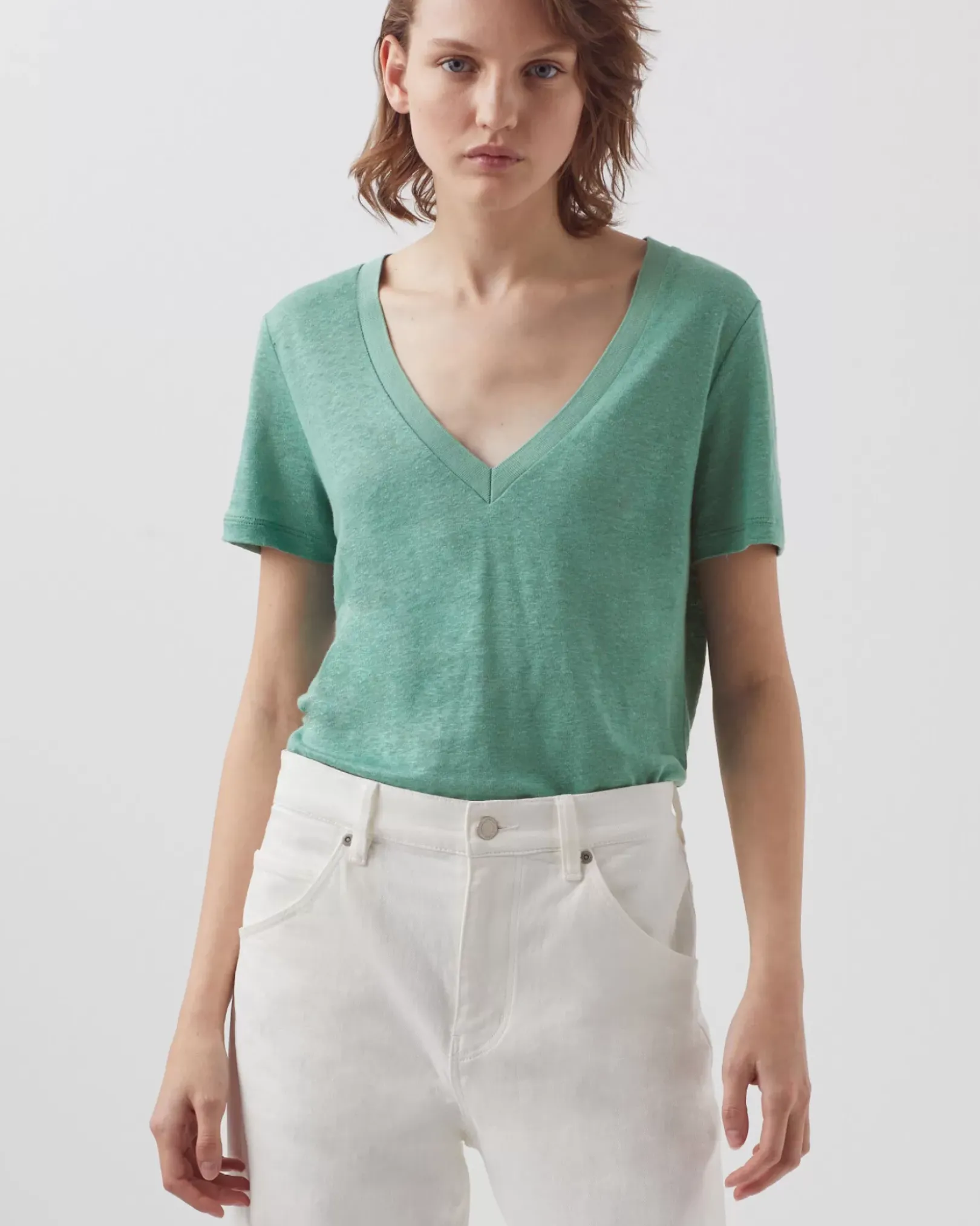 Femme Comptoir des Cotonniers Sarah - T-Shirt Col V En Lin